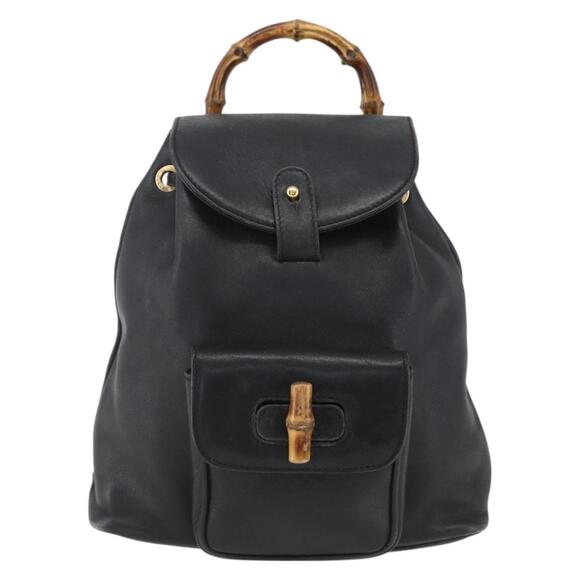 GUCCI Bamboo Backpack Leather Black Gold 003 1956 0030 Auth ka1325 main image 13